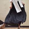 ebossy Women's Elastic Waist Tiered Shirring Crinkle Summer Flowy Long Maxi Skirt (Length 95cm, Black) view 2