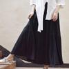 ebossy Women's Elastic Waist Tiered Shirring Crinkle Summer Flowy Long Maxi Skirt (Length 95cm, Black) view 3