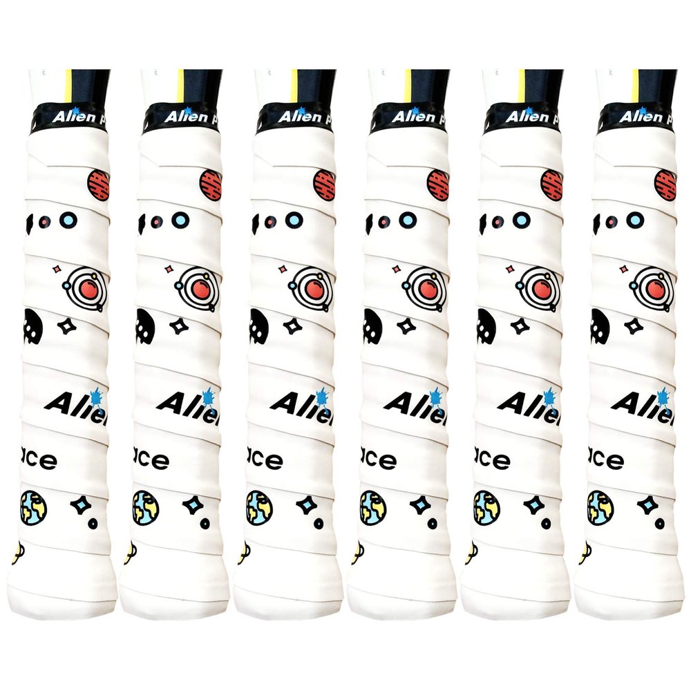 ALIEN PROS Tennis Racket Grip Tape (6 Grips) Precut and Dry Feel Tennis Grip Designer Tennis Overgrip Grip Tape Tennis Racket Wrap Your Racquet for High Performance (6 Grips, White Space)