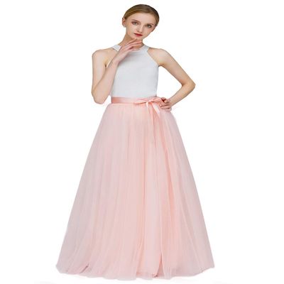 EllieHouse A Line Long Full Bridesmaid Tulle Skirt for Wedding Evening Party P68 Blush S