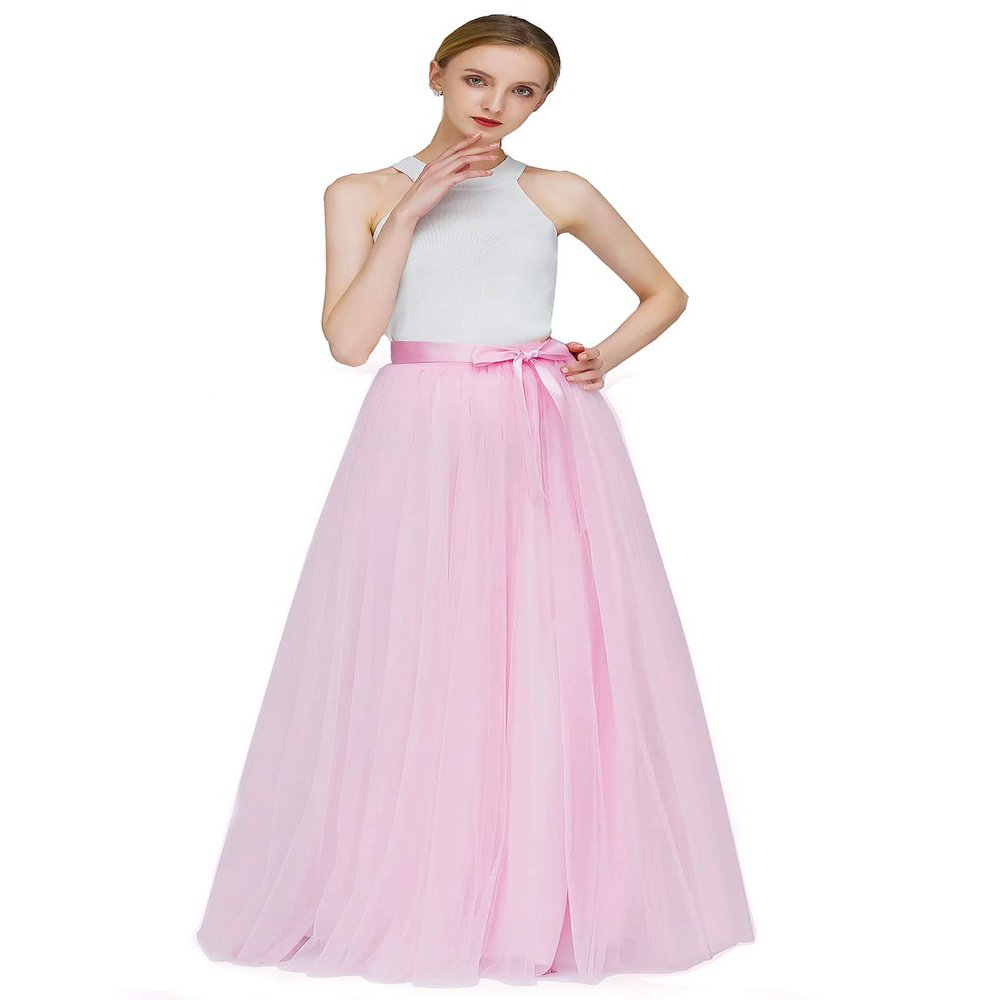 EllieHouse A Line Long Full Bridesmaid Tulle Skirt for Wedding Evening Party P68 Pink S
