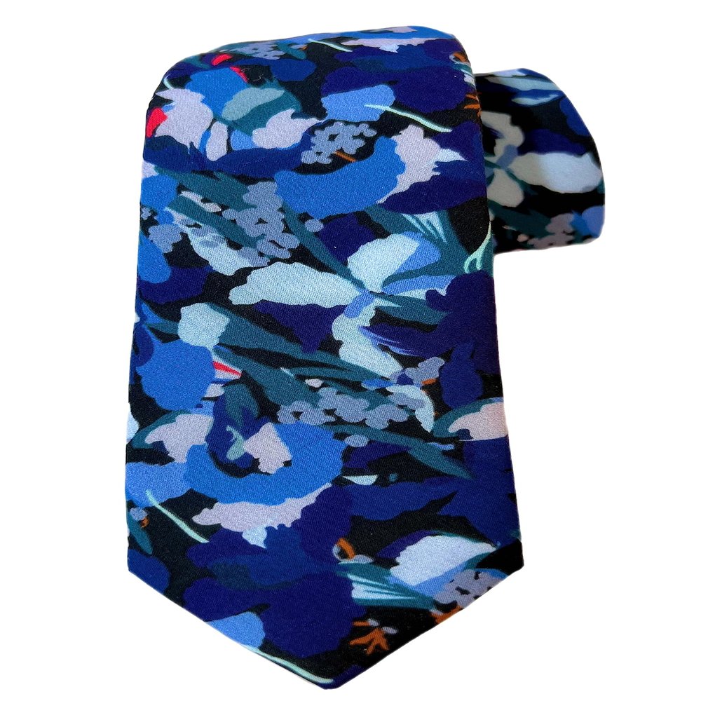 GIANNI FERAUD X LIBERTY FABRICS MEN'S FLORAL PRINT 100% COTTON SKINNY NECKTIE-3 DIFFERENT STYLES (PEACOCK PARADE)