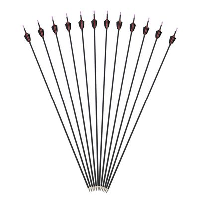 SHARROW 30Inch Archery Carbon Arrows Target Practice Hunting Arrows Spine 1000 with 2" Turkey Feathers with Shooting Tips for Compound & Recurve Bow(Pack of 12) (Black)