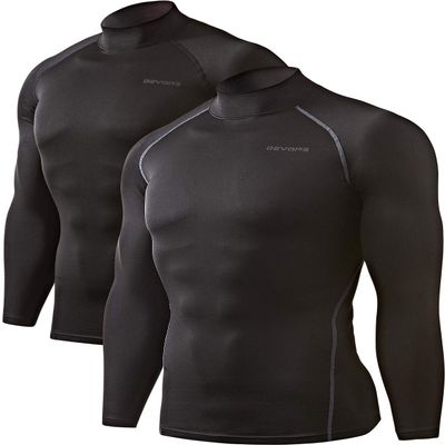 DEVOPS 2 Pack Men's Thermal Turtle Mock Neck Shirts, Compression Long Sleeve Tops (Small, Black/Black)