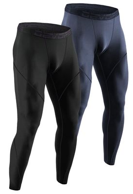 DEVOPS Men's Thermal Compression Pants, Athletic Leggings Base Layer Bottoms (2 Pack) (X-Large, Black/Charcoal)