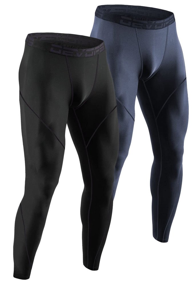 DEVOPS Men's Thermal Compression Pants, Athletic Leggings Base Layer Bottoms (2 Pack) (X-Large, Black/Charcoal)