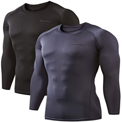 DEVOPS 2 Pack Men's Thermal Long Sleeve Compression Shirts (Large, Black/Charcoal)