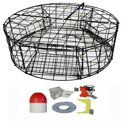 KUFA Vinyl Coated Round Crab Trap & Accessory Kit (100' Lead Core Rope, Caliper,Harness,Bait Case & 11" Red/White Float) CT110+CEC1