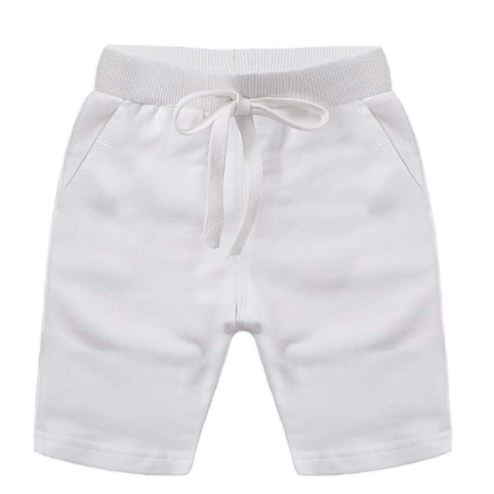 Ding Dong Baby Toddler Kid Boy Summer Solid Cotton ShortsWhite,6T