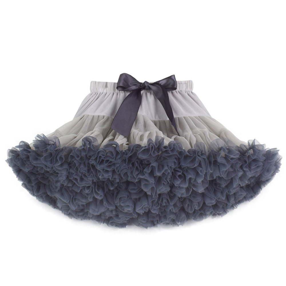 URVIP Women Tiered Tulle Pleated Tutu Skirt Princess Ballet Dance Pettiskirt One Size Grey Black