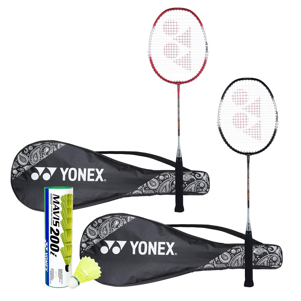 Yonex ZR 100 Light Badminton Combo (Set of 2 Yonex ZR 100 Light Badminton Racquet with Full Cover Black/Red + Mavis 200I Shuttlecock Pack of 6),Aluminium