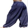 Striped Cotton Pants Elastic Waist Painting Art Dark Blue sz M view 2
