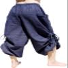 Striped Cotton Pants Elastic Waist Painting Art Dark Blue sz M view 4