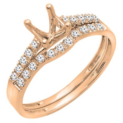 Dazzlingrock Collection 0.2tw Round White Diamond Semi Mount Engagement Ring Set 1/, Can be Fit 0.75 to 1.00 Ct. (5.8mm to 6.5mm) Round Center Stone, 10K Solid Rose Gold, Size 5.5