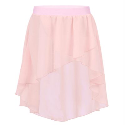 Freebily Kids Girls Basic High-Low Elastic Waistband Chiffon Skirt Irregular Circular Ballet Jazz Dance Studio Practice Dress Pink 14