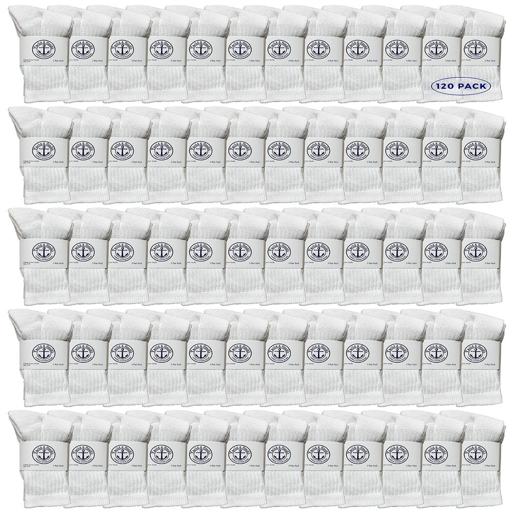 Yacht & Smith 120 Pairs Of Wholesale Kids Crew Socks, Childrens Cotton Casual Crew Socks Size 6-10
