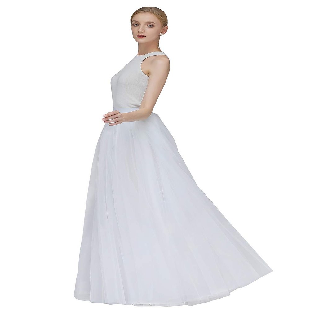 EllieHouse A Line Long Full Bridesmaid Tulle Skirt for Wedding Evening Party P68 White S