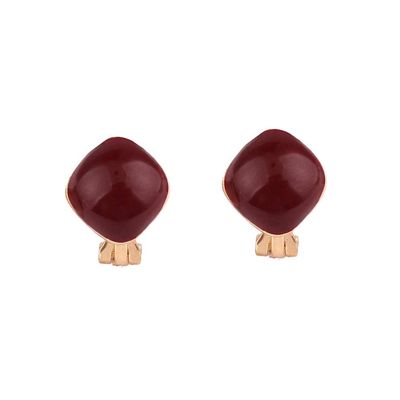 HAPPYAN Cute Candy Color Enamel Geometric Shape Clip on Earrings Non Pierced for Women Ear Clip (Wine Red Clip-on)