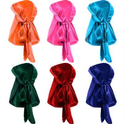 Tatuo 6 Pack Velvet Durag for Men Women, 41 Inch Extra Long Tail, Stretchable Wave Cap for 360/540/720 Waves(Orange, Pink, Light Blue, Green, Red, Sapphire Blue)
