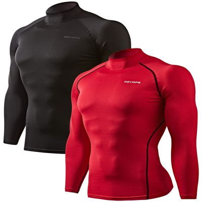 DEVOPS 2 Pack Men's Thermal Turtle Mock Neck Shirts, Compression Long Sleeve Tops (Medium, Black/Red)