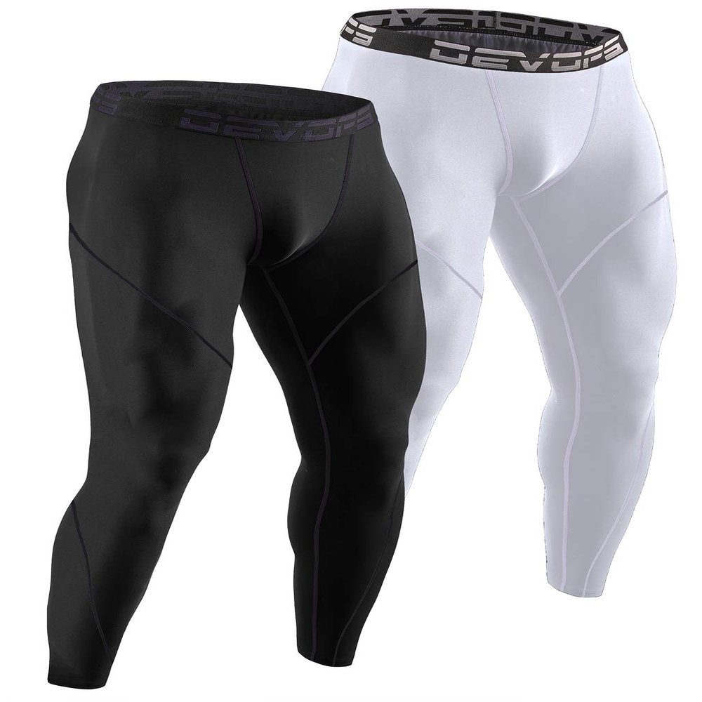 DEVOPS Men's Thermal Compression Pants, Athletic Leggings Base Layer Bottoms (2 Pack) (2X-Large, Black/White)