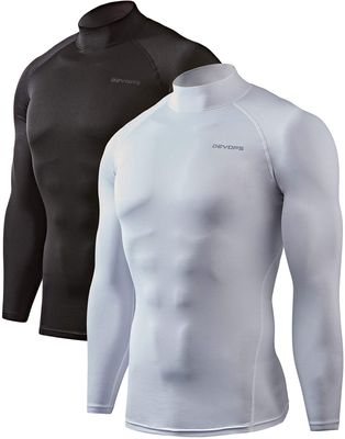 DEVOPS 2 Pack Men's Thermal Turtle Mock Neck Shirts, Compression Long Sleeve Tops (Small, Black/White)