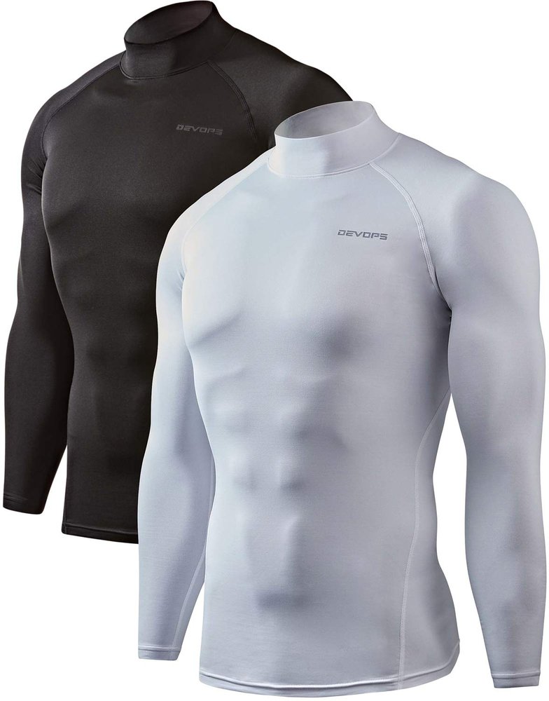 DEVOPS 2 Pack Men's Thermal Turtle Mock Neck Shirts, Compression Long Sleeve Tops (Small, Black/White)