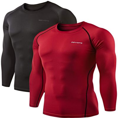 DEVOPS 2 Pack Men's Thermal Long Sleeve Compression Shirts (Medium, Black/Red)