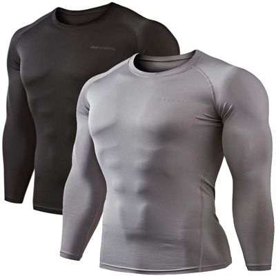 DEVOPS 2 Pack Men's Thermal Long Sleeve Compression Shirts (Small, Black/Light Grey)
