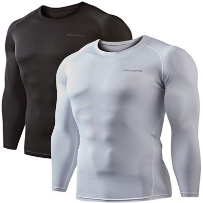 DEVOPS 2 Pack Men's Thermal Long Sleeve Compression Shirts (X-Large, Black/White)