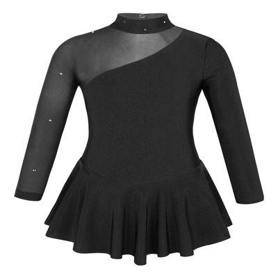 Moily Little Big Girls Mock Neck Mesh Splice Figure Ice Skating Dress Gymnastics Skirted Leotard Black 12