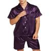 Sanraflic Men's Satin Pajamas Short Button-Down Pj Set Sleepwear Loungewear (Purple, L) view 1