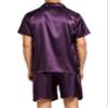 Sanraflic Men's Satin Pajamas Short Button-Down Pj Set Sleepwear Loungewear (Purple, L) view 4