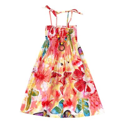 Baby Girls Sundress for 1-8 Years Old Kids Children Vestidos Floral Bohemian Beach Straps Dress Necklace Sets (18-24 Months, Pink)