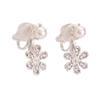 HAPPYAN Fashion Rhinestone Faux Pearl Flower Clip on Earrings No Pierced Party Cute Small Earrings (Silver Plated) view 2