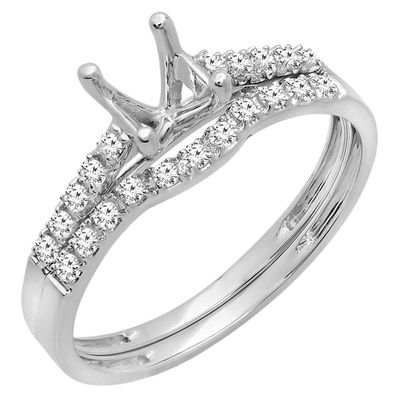 Dazzlingrock Collection 0.2tw Round Diamond Semi Mount Bridal Engagement Ring Set 1/, Can be Fit 0.75 to 1.00 Ct. (5.8mm to 6.5mm) Round Center Stone, 10K Solid White Gold, Size 7