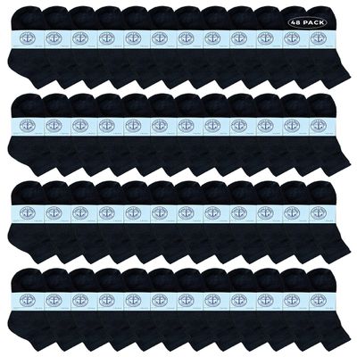 Yacht & Smith 48 Pairs of Wholeasle Kids Mid Ankle Socks, Cotton Bulk Sport Ankle Socks - 4-6 - Black