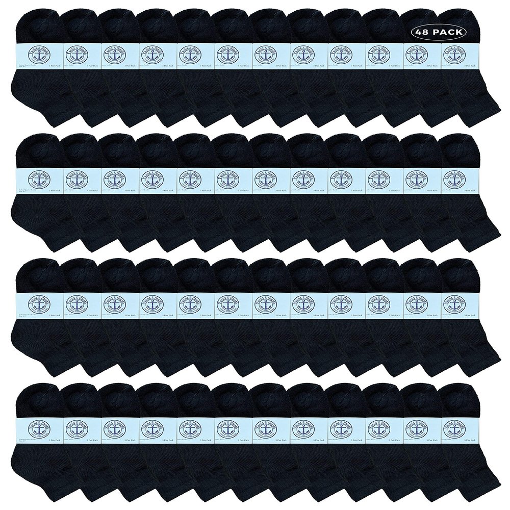 Yacht & Smith 48 Pairs of Wholeasle Kids Mid Ankle Socks, Cotton Bulk Sport Ankle Socks - 4-6 - Black