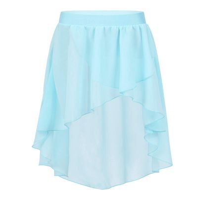 Freebily Kids Girls Basic High-Low Elastic Waistband Chiffon Skirt Irregular Circular Ballet Jazz Dance Studio Practice Dress Light_Blue 6