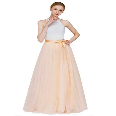 EllieHouse A Line Long Full Bridesmaid Tulle Skirt for Wedding Evening Party P68 Champagne XL