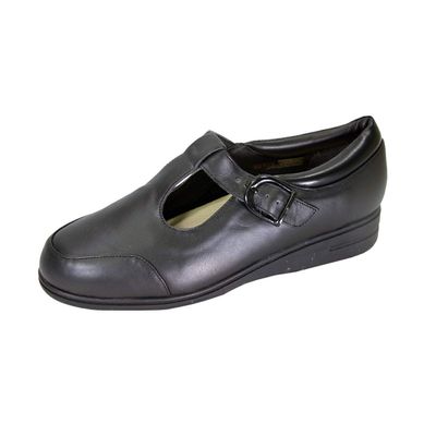 24 Hour Comfort Aileen (1812) Women's Wide Width Leather Comfort Slip On Shoes with Buckle Black 6