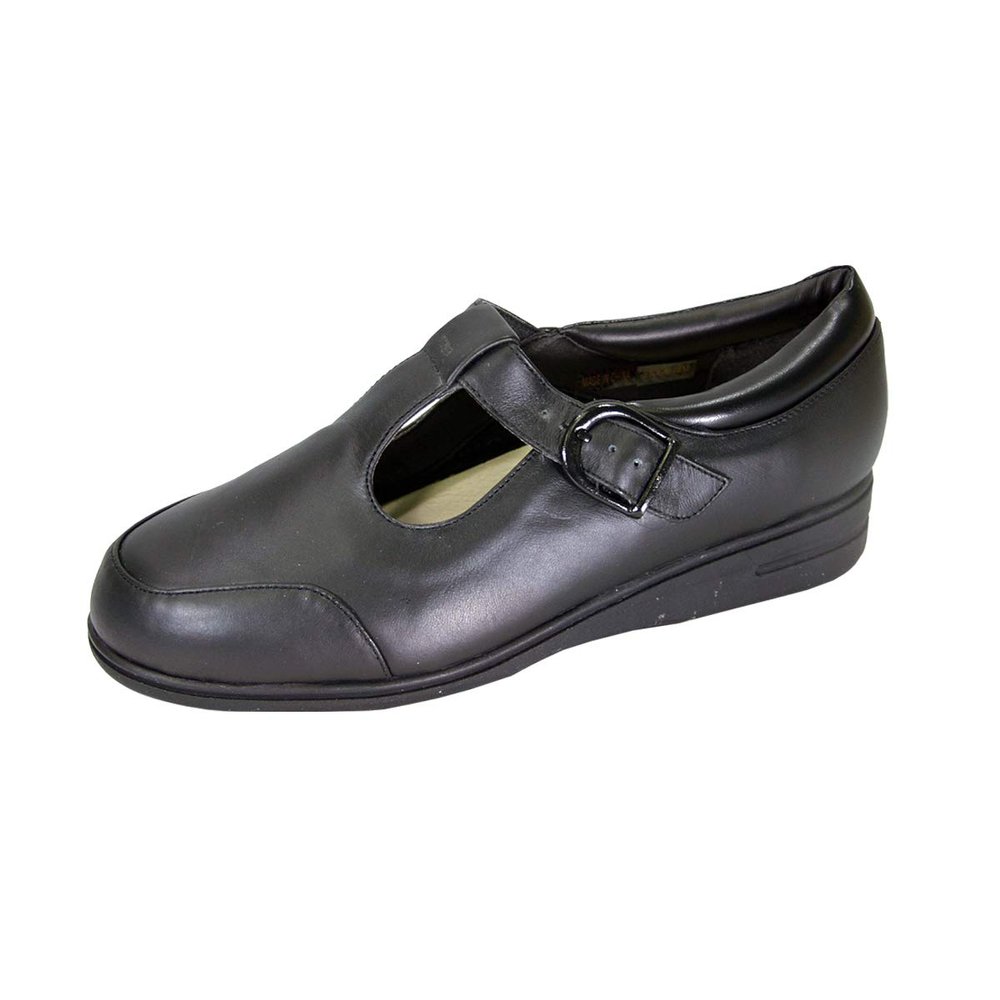 24 Hour Comfort Aileen (1812) Women's Wide Width Leather Comfort Slip On Shoes with Buckle Black 6