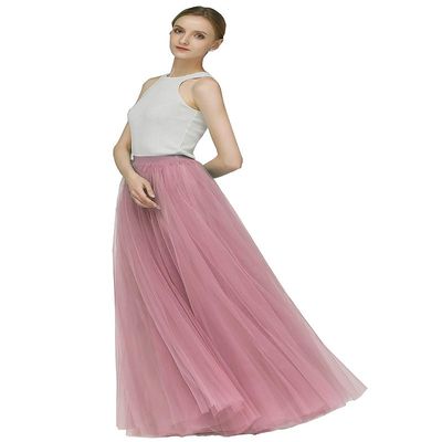 EllieHouse A Line Long Full Bridesmaid Tulle Skirt for Wedding Evening Party P68 Dusty Pink XXL