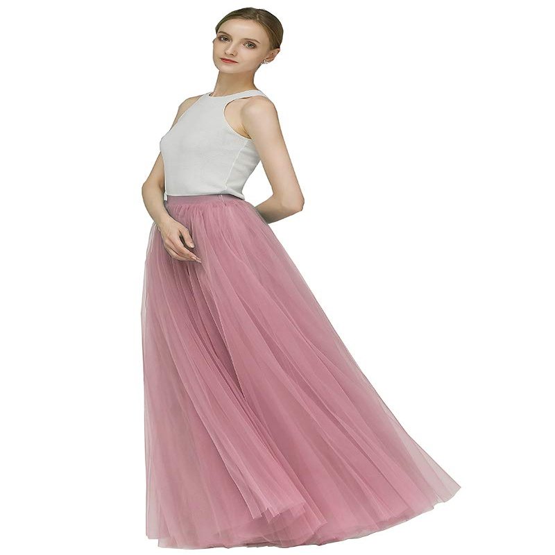 EllieHouse A Line Long Full Bridesmaid Tulle Skirt for Wedding Evening Party P68 Dusty Pink XXL