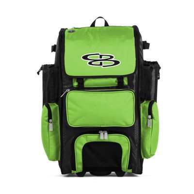 Boombah Rolling Superpack 2.0 Baseball / Softball Gear Bag - 23-1/2Inch x 13-1/2Inch x 9-1/2Inch - Black/Lime Green - Telescopic Handle - Holds 4 Bats - Wheeled Version , One Size