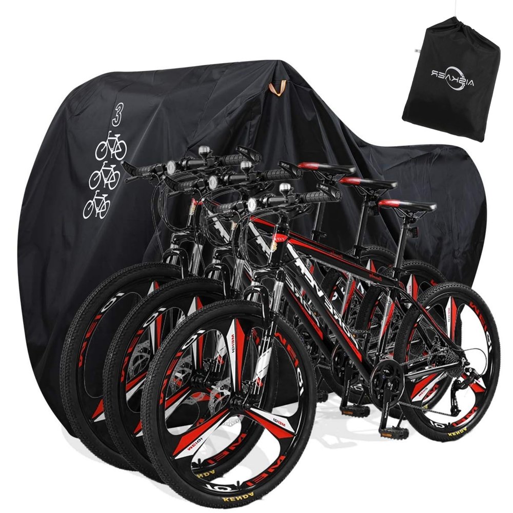 Aiskaer Bike Cover for 2-3 Bikes, Waterproof, Black, Polyester, Heavy Duty, Mountain, Road, Electric Bikes