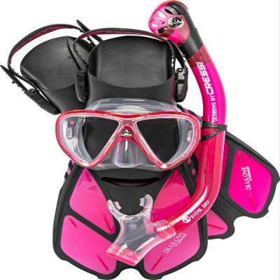 Cressi Bonete Pro Dry Set Mask+Snokel+Fins Sets, Translucent Pink, S/M
