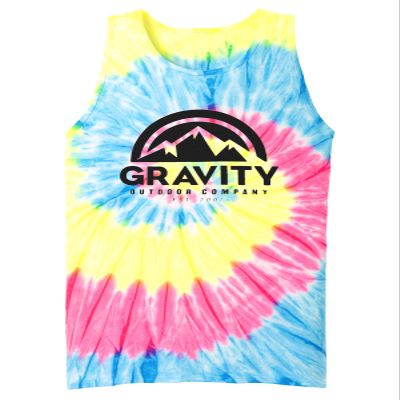 Gravity Outdoor Co. GOC Mountain Water-Based Mens Tie-Dye Tank Top - Neon Rainbow - Small