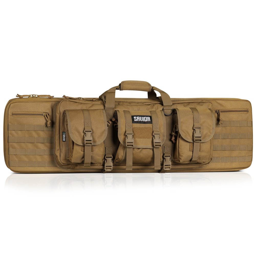 Savior Equipment American Classic Tactical Double Long Gun Bag Pistol Transportation Case w/Backpack Strap, 51 Inch Flat Dark Earth Tan