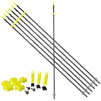 PANDARUS 34inch 8MM Bow Fishing Hunting Arrows Archery Fiberglass Arrows with Safety Slides (Pack of 6)